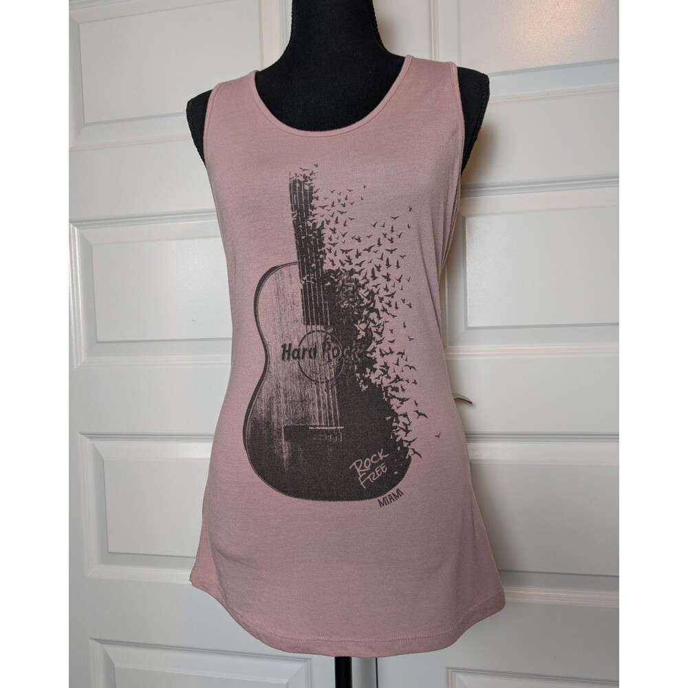 Hard Rock Cafe Miami Size L Tank Top Dusty Pink Guitar Bird Graphic "Rock Free"